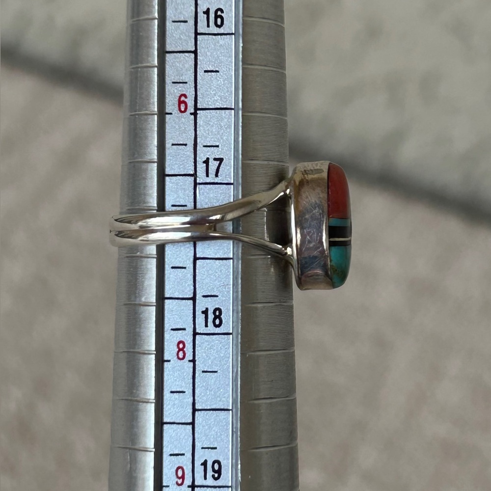 Zuni Navajo Made Sterling Silver Multi-Stone Inlay Ring - Picture 7 of 7